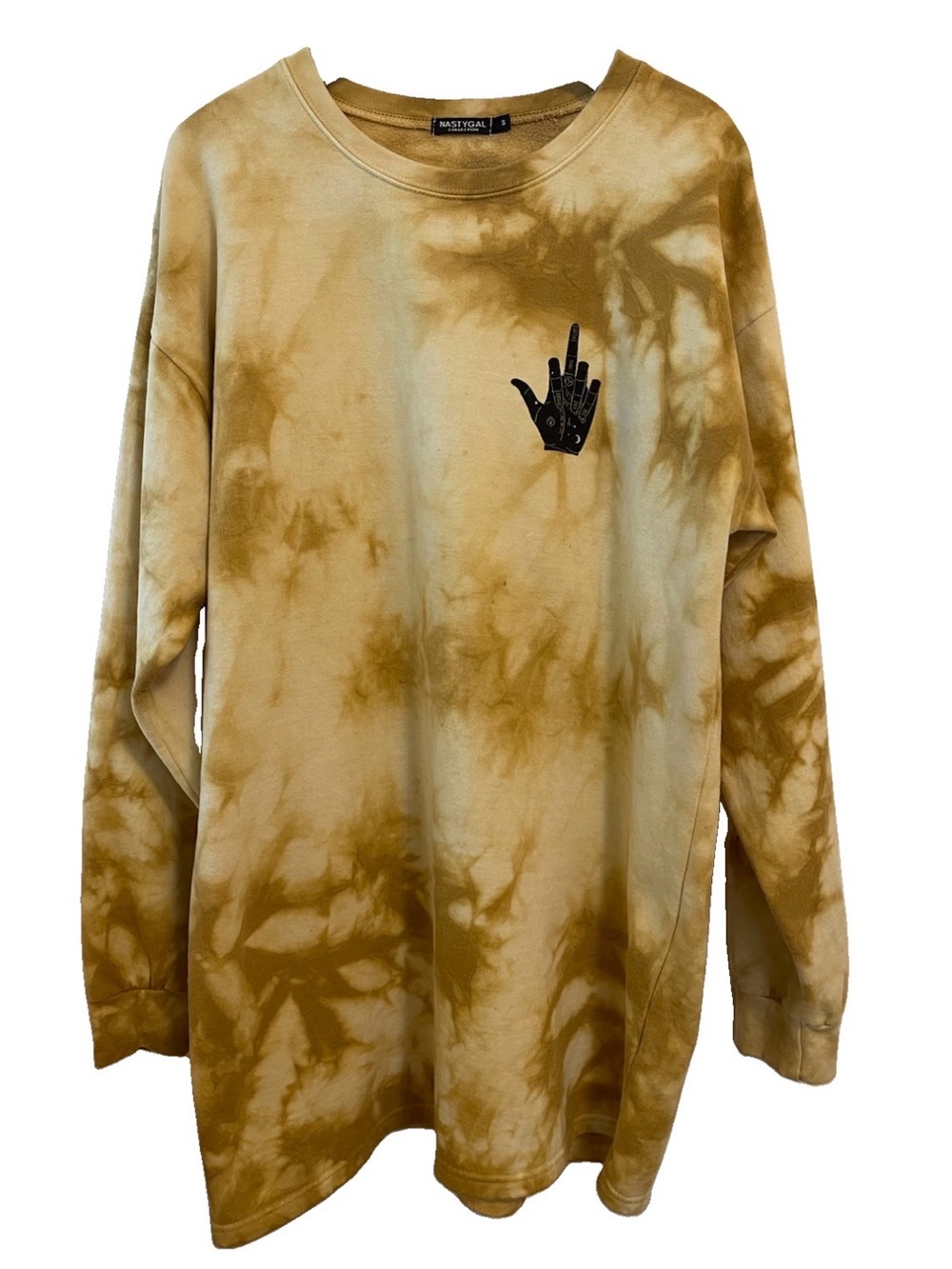 Nastygal Collection Sweatshirt Tie Dye Small Oversized Fit Mustard Yellow